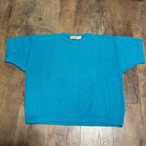 Vintage LL-Bean Knitted Cropped Sweater Women’s Large Turquoise